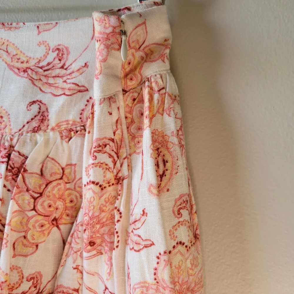 Express Women's Pink Ivory Linen Blend Floral Tiered Ruffle Mini Skirt Sz 14 New